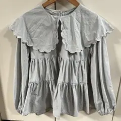 極美品】yori ヨリ スカラップロングスリーブブラウス ライトグレー