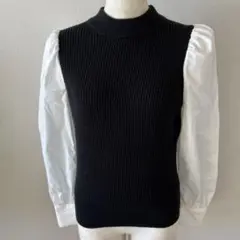 黒と白のパフスリーブトップス