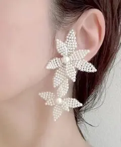 ブライダル　ピアス　花形パールフラワー(シルバー)
