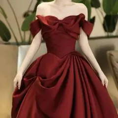 胸元のリボンがオシャレなオフショル イブニングドレス♩.•