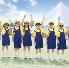 【新品】 ミニオン コスプレ アフロ　ゴーグル付　5点セット サイズ140