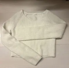 ホワイト Vネック リブニット 長袖