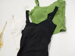 【新品/未使用】ブラトップ カップ付 キャミソール M L グリーン 白 黒