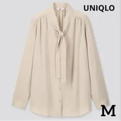 UNIQLO レーヨンボウタイブラウス 長袖ブラウス M ナチュラル