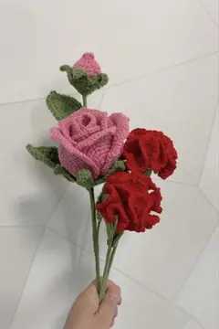 バラとカーネーションのブーケ母の日プレゼントかぎ編み枯れない花