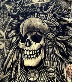 黒×金 スカル総柄 Tシャツ2XL 丈81 ユニセックス