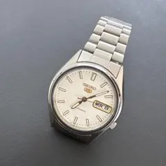 海外モデル●SEIKO 5 自動巻き デイデイト シルバー メンズ腕時計●極美品
