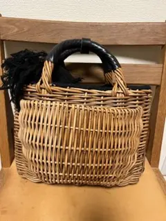 エバゴス　未使用に近い　一度のみ使用　ポケット付きバスケット　カゴバック　麻　黒
