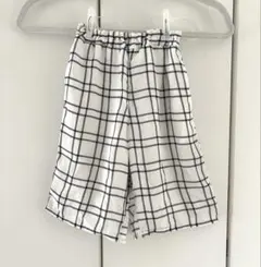 グローバルワーク 白と黒のチェック柄ワイドパンツ キッズS