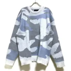 新品 カモフラ柄 オーバーサイズ ニット セーター メンズ ホワイトサンド M