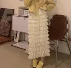 2025年新作メッシュシフォンレイヤードケーキスカート フレアスカート ロング