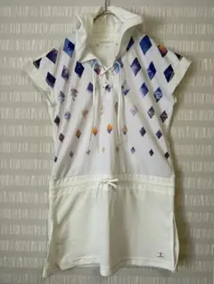 #2400 DANSKIN チュニックパーカー L ホワイト×カラーダイヤ柄のサムネイル