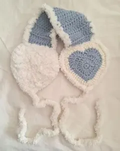 ハンドメイド イヤーマフ ホワイト×ブルー