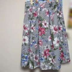 花柄 ストライプ フレアスカート Lサイズ