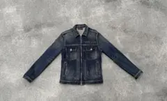 【希少サイズL】LOUNGE LIZARD デニムジャケット ひげ　ハチノス