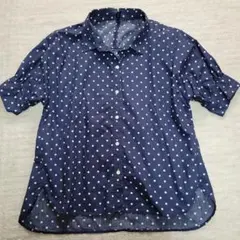 GLOBAL WORK　ネイビー 水玉模様 バックリボンシャツ　M