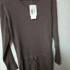新品タグ付きaquagarageブラウンリブ編みロングニットワンピ