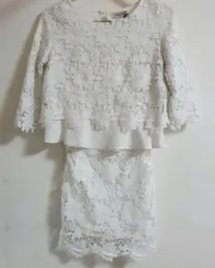 レース セットアップ タイトスカート 袖あり 七分袖 ドレス