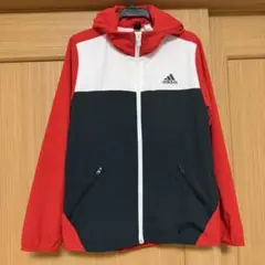 adidas パーカージャケット 配色カラー赤/白/黒　150 裏あったか