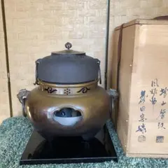 茶道具 鉄釜 唐銅鬼面風炉釜 ヒーター付きのサムネイル