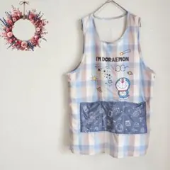 裏起毛✨ドラえもん エプロン 保育士 先生 介護士 幼稚園 チェック柄 M〜L