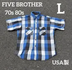 70s 80s FIVE BROTHER USA製 ブロックチェック 半袖シャツのサムネイル