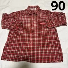 MIKI HOUSE 赤 チェック柄 長袖シャツ T90-Ｂ52