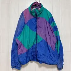 90s レトロ ナイロンジャケット ウインドブレーカー ブルゾン 総柄 青 紫のサムネイル