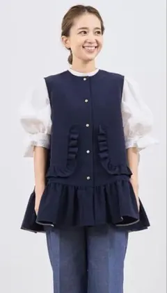 yori ヨリ　ポケットフリルジャケット　ネイビー　美品 yori ポケットフリルジャケット ネイビー 【公式通販】