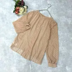 美品✨テチチ（F）シフォンブラウス ドット水玉 薄ピンク オフィス 綺麗め 春のサムネイル