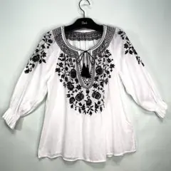 美品⭐︎イエナ エンブロイダリー ブラウス 白 7分袖 フリーサイズ 刺繍