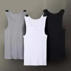 【３種セット】L メンズ　タンクトップ　シンプル　ベーシックカラー　黒　白　灰