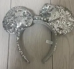 【美品】ディズニー カチューシャ ミニー スパンコール シルバー
