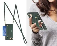 対応機種iPhoneSE 7/8 対応 グリーンケース ストラップ付き　新品