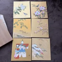河地渓仙(かわうち けいせん) 四季花づくし 十二ヶ月 松尾芭蕉 色紙 共