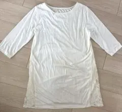 レースデザイン ホワイト五分袖トップス