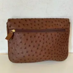 オーストリッチ レザー 2way ショルダーバッグ クラッチバッグ ブラウン 茶