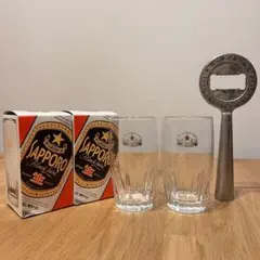 昭和レトロ　サッポロビール　グラス2個&特大栓抜き　セット売り　巨人栓抜き