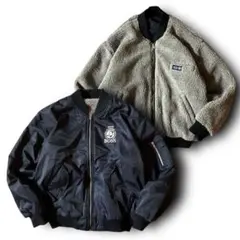 サントリーBOSSボスジャンMA-1リバーシブル ボンバージャケット刺繍ボア紺M