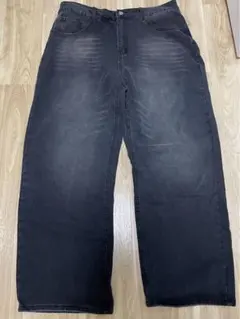 ウォッシュドブラックデニム ワイドバギーデニム