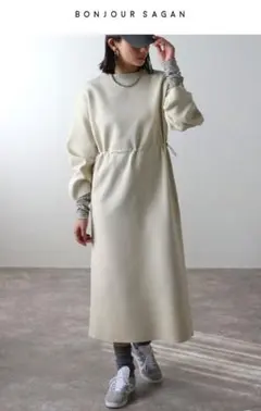 【新品】 BONJOUR SAGAN ドロスト切替ランタンスリーブワンピース