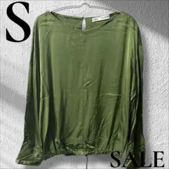 「即日発送」S ZARA オリーブグリーン 光沢長袖ブラウスシャツ