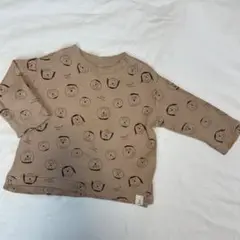 テータテート 顔プリント ベージュ 長袖Tシャツ 80