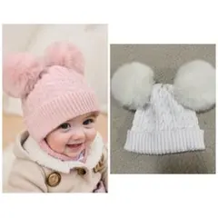 SHEIN ボンボンニット帽 ホワイト 6-12M