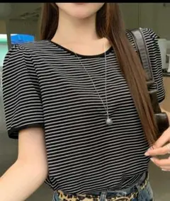 ストライプ Tシャツ 半袖 バックリボン