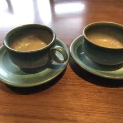 青緑色 陶器 カップとソーサーセット