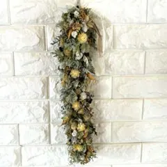 春待ちミモザと紫陽花の縦長リース♡ドライフラワー　46cm