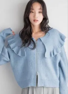 【新品】ローリーズファーム　フリルBIGカラーカーディガンLS ブルー