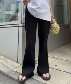 【新品】マイナス3キロ見え　すっきりシルエットリブパンツ　ブラックL