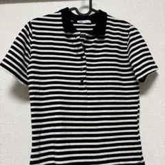 ZARA ブラック/ホワイト ストライプ 半袖ポロシャツ